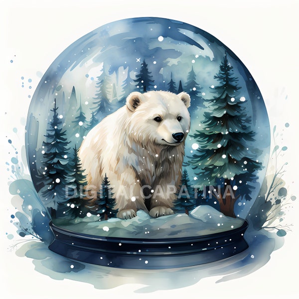 Christmas Polar Bear Clipart 10 High Quality JPGs, Digital Download, Commercial Use, Card Making, Digital Paper Craft, Merry Christmas