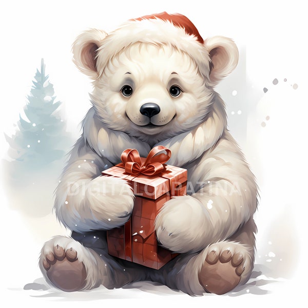 Navidad Oso Polar Clipart 9 JPG de alta calidad, Descarga digital, Uso comercial, Fabricación de tarjetas, Artesanía de papel digital, Feliz Navidad