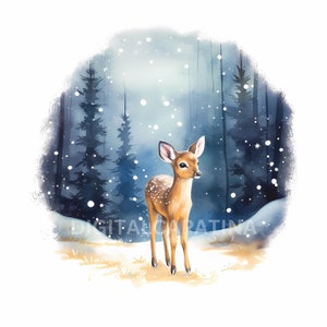 Watercolor Winter Cute Fawn Clipart 15 High Quality Jpgs, Digital ...