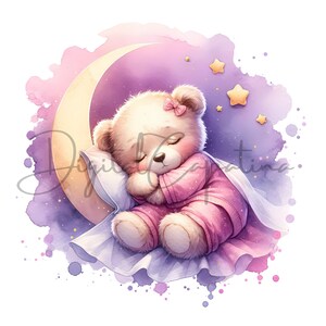Watercolor Pink Bear Sleeping Cliparts 13 PNG Watercolor Clipart Baby ...
