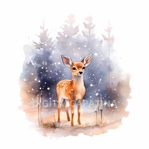 Watercolor Winter Cute Fawn Clipart 15 High Quality Jpgs, Digital ...
