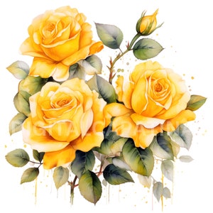 Clipart di rose gialle 10 JPG di alta qualità, download digitali, clipart di matrimonio, creazione di cartoline, supporti misti, artigianato con carta digitale, bouquet floreali