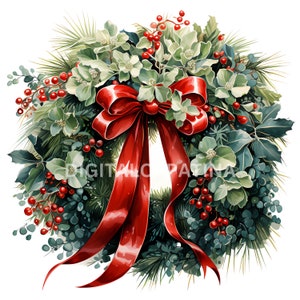 Couronne de Noël Clipart 10 fichiers JPG de haute qualité, joyeux Noël, téléchargement numérique, fabrication de cartes, créations numériques en papier, houx et baies