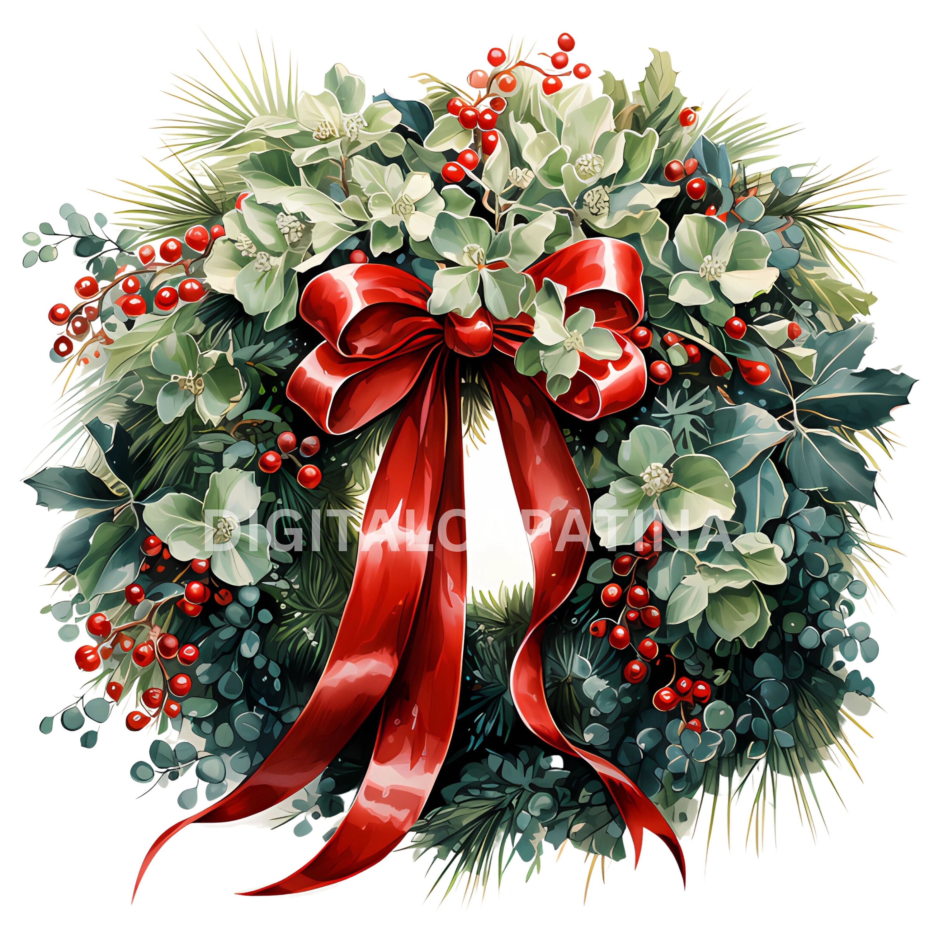 Winter Greenery, Single Watercolour Wreath Clipart, Winter Wreath, Holly  Leaves, Holly Berries, Winter Berries Wreath, Christmas Wreath