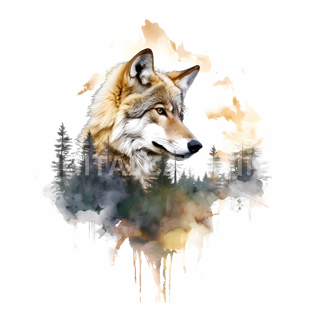 Wolf & Forest Double Exposure Clipart Set of 10 High Quality Jpgs ...