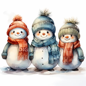 Clipart de bonhomme de neige de Noël 13 fichiers JPG de haute qualité, téléchargement numérique, usage commercial, fabrication de cartes, créations numériques en papier, joyeux Noël