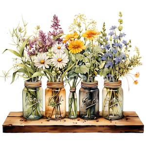 Vase de fleurs des cliparts 12 JPG de haute qualité, fleurs sauvages en téléchargement numérique, clipart aquarelle, fabrication de cartes, artisanat en papier numérique Clipart Imagines