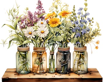 Vase of Flowers Clipart 12 High Quality JPGs,Wildflower Digital Download,Watercolor Clipart, Card Making,Clipart ImaginesDigital Paper Craft