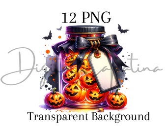 Halloween Jar Cliparts 12 PNG Digital Download Halloween PNG Mixed Media Digital Paper Craft Autumn Sublimation Designs Mason Jar PNG Prints