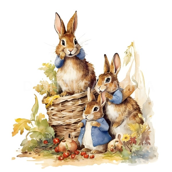 Beatrix Potter Inspired Rabbits Clipart Bundle 16 High Quality JPGs, Peter Rabbit,Spring Bunny, Scrapbooking, Crafting Bundle, Digital Paper