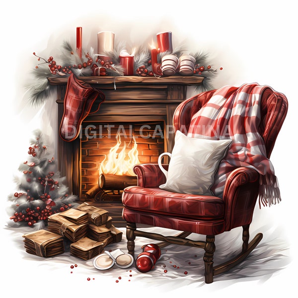 Clipart de chambre de Noël 12 fichiers JPG de haute qualité, téléchargement numérique, usage commercial, fabrication de cartes, créations numériques en papier, joyeux Noël