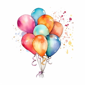 Luftballons Clipart 8 hochwertige JPGs Aquarell Clipart, alles Gute zum Geburtstag, Journaling Kartenherstellung, Sublimation, digitaler Download