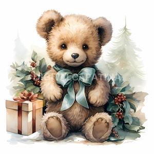 Clipart dell'orso di Natale 16 JPG di alta qualità, Buon Natale, Download digitale, Creazione di cartoline, Mestiere con la carta digitale, Stampe di licenza commerciale