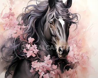 Floral Horse Clipart 17 High Quality JPGs, Digital Download, Commercial Use, 4096 * 4096 Pixels, Card Making, Mixed Media, Digital ClipArt