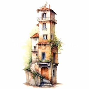 Quirky Houses Clipart 13 JPG di alta qualità, Download digitale, Creazione di cartoline, Supporti misti, Mestiere di carta digitale, Riviste spazzatura, Arte della parete