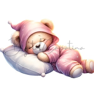 Watercolor Pink Bear Sleeping Cliparts 13 PNG Watercolor Clipart Baby ...