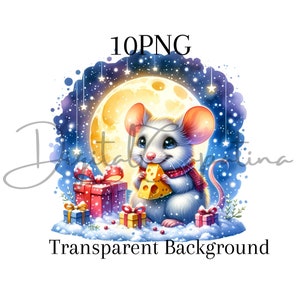 Christmas Mouse Clipart 10 PNG, Buon Natale, Download digitale, Licenza commerciale, Creazione di cartoline, Mestiere con la carta digitale, Sublimazione