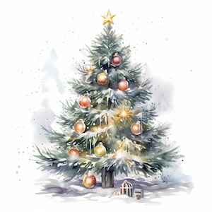 Pacchetto clipart albero di Natale 10 JPG di alta qualità, Buon Natale, Download digitale, Creazione di cartoline, Mestiere con la carta digitale, File tagliati di Natale