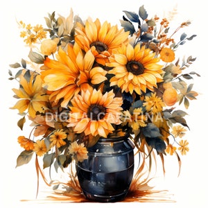 Clipart tournesol 10 fichiers JPG haute qualité, téléchargements numériques, fabrication de cartes, créations numériques en papier, bouquets de fleurs, licence commerciale