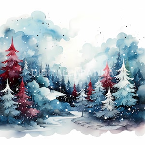 Winter Wonderland Clipart 11 JPG de alta calidad, acuarela invierno clipart, descarga digital, uso comercial, fabricación de tarjetas, papel digital