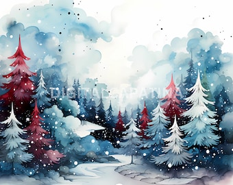 Winter Wonderland Clipart 11 High Quality JPGs, Watercolor Winter Clipart, Digital Download, Commercial Use, Card Making, Digital Paper