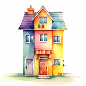 Quirky Houses Clipart 12 JPGs de alta qualidade, download digital, criação de cartões, mídia mista, artesanato em papel digital, diários indesejados, arte de parede