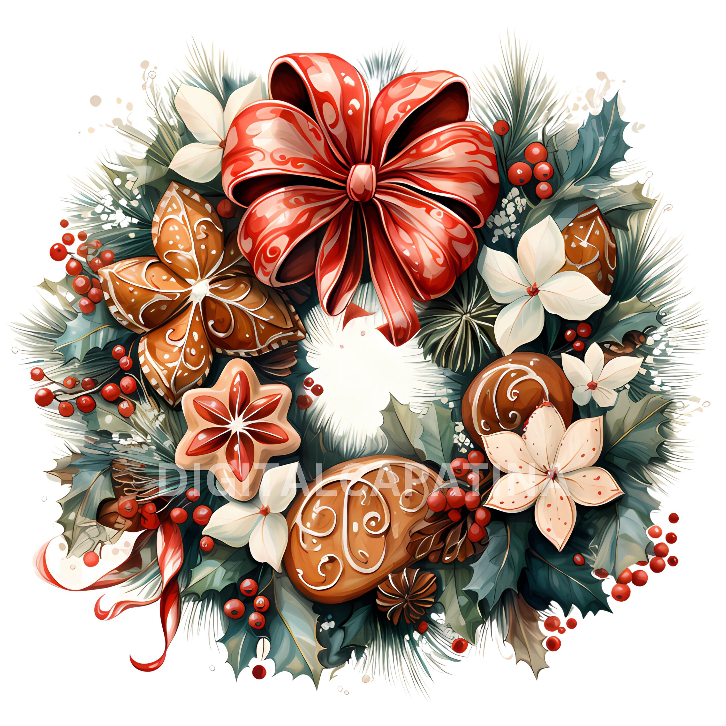 Christmas Wreath Clipart 13 High Quality JPGs, Merry Christmas, Digital Download, Card Making, Digital Paper Craft, Gingerbread Clipart