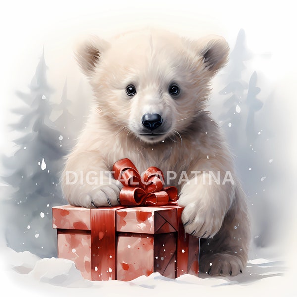 Christmas Polar Bear Clipart 9 High Quality JPGs, Digital Download, Commercial License, Card Making, Digital Paper Craft, Merry Christmas