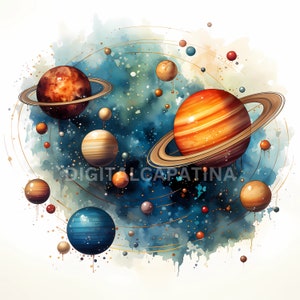Planeten Clipart 15 hochwertige JPGs, Digitaler Download, Kartenherstellung, Mixed Media, Digitales Papiermodelle, Junk Journals, Wandkunst