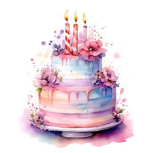 Verjaardagstaart clipart 13 hoge kwaliteit JPGs aquarel clipart, gelukkige verjaardag, journaling kaart maken, sublimatie, digitale download