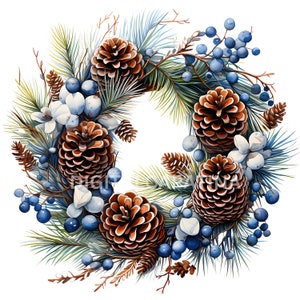 Couronne de Noël Clipart 12 fichiers JPG de haute qualité, joyeux Noël, téléchargement numérique, fabrication de cartes, créations numériques en papier, houx et baies