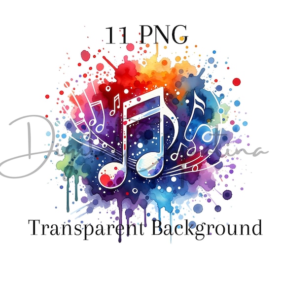 Watercolor Music Notes Clipart 11 PNG Childrens Clipart Digital Download Commercial License Mixed Media Digital Planner Apparel Sublimation