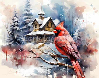 Christmas Red Cardinal Clipart 14 High Quality JPGs, Digital Download, Commercial Use, Card Making, Digital Paper Craft, Merry Christmas