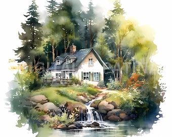 Cottages Clipart 10 High Quality JPGs, Digital Download, Card Making, Mixed Media, Digital Paper Craft, Watercolor Clipart, Digital Planner