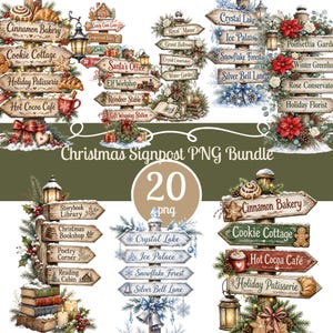 Julskylt PNG-paket, vinterskyltar Clipart, skylt för bageri, julmarknad PNG, rustik juldekoration, 20 PNG