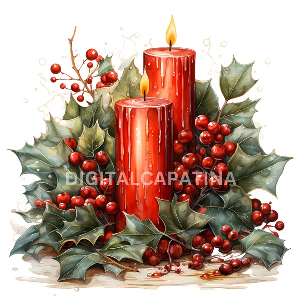 Christmas Candle Clipart 12 High Quality JPGs, Merry Christmas, Digital Download, Card Making, Digital Paper Craft, Christmas Cut Files