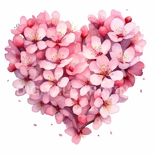 Kirschblüten-Herz-Kranz-Clipart 12 hochwertige JPGs, digitaler Download, Aquarell Clipart, Kartenherstellung, Mixed Media, digitales Papier