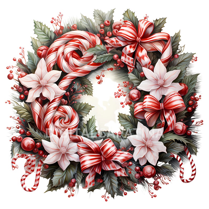 Christmas Wreath Clipart 8 High Quality JPGs, Merry Christmas, Digital Download, Card Making, Digital Paper Craft, Holly and Berry image 2