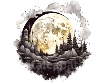 Pacote de ilustração da lua mística 12 JPGs de alta qualidade, download instantâneo, artesanato em papel, artesanato digital, pacote de arte de diário indesejado