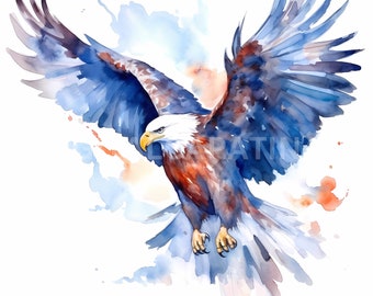 Eagle Clipart 17 JPG de alta calidad, descarga digital, uso comercial, fabricación de tarjetas, medios mixtos, artesanía de papel digital, imágenes prediseñadas de acuarela