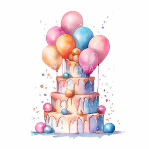 Verjaardagstaart clipart 14 hoge kwaliteit JPG's aquarel clipart, gelukkige verjaardag, journaling kaart maken, sublimatie, digitale download