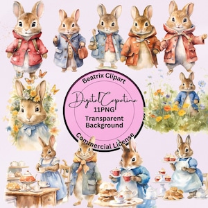 Beatrix Potter 11 PNG, Peter Rabbit, Descarga digital, Libro de recortes, Papel digital, Impresiones digitales, Jank Journal, Planificador digital, Acuarela