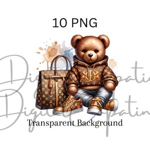 Monogram Designer PNG Luxe Bear Digital Download Hip Hop Bear, Urban DTF Digital Download Hustler Bear Mug Tumbler Graffiti Bear Graphic Tee