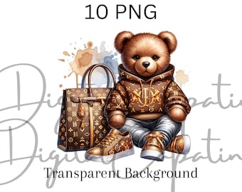 Monogram Designer PNG Luxe Bear Digital Download Hip Hop Bear, Urban DTF Digital Download Hustler Bear Mug Tumbler Graffiti Bear Graphic Tee