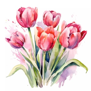 Pacchetto di clipart tulipani 10 JPG di alta qualità, download digitali di clip art tulipano, creazione di cartoline, artigianato con carta digitale, bouquet floreali