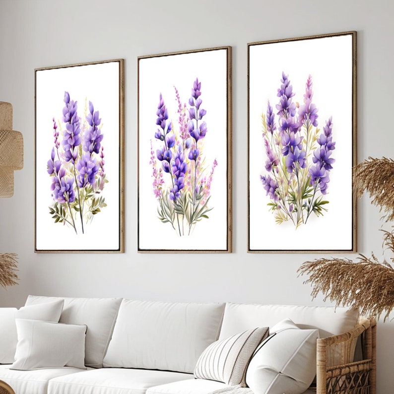 Lavender Flower Wall Art, Lavender Wall Decor, Set of 3, Wildflower