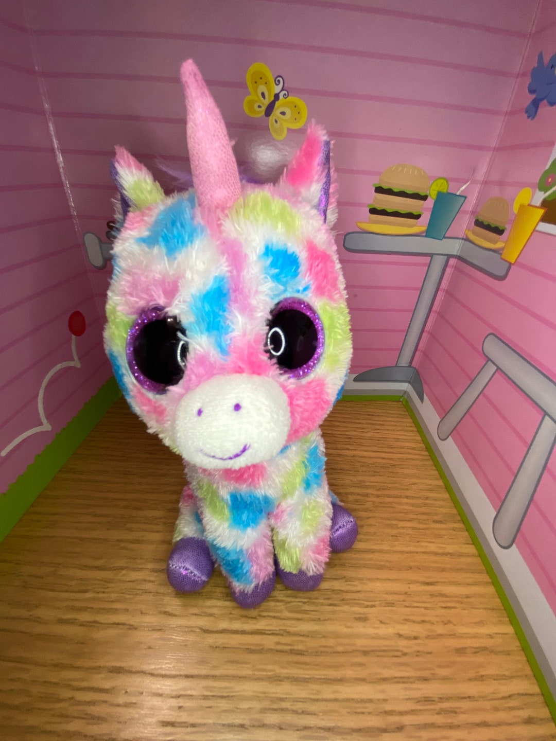 6 Ty Beanie Boo Wishful the Unicorn Sparkley Eyes, Purple Tag Retired