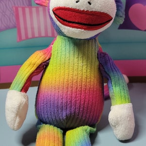 9&quot; Ty Beanie Baby- Rainbow Sock Monkey- Rare- Retired