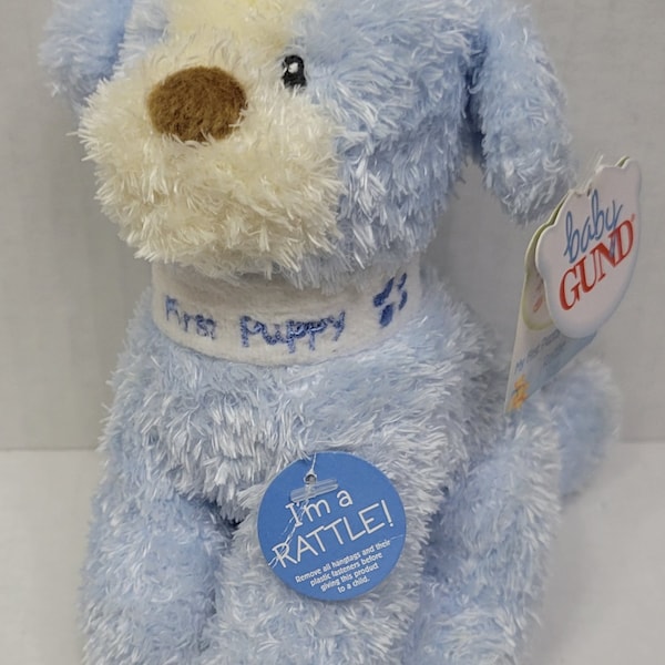 6" Baby Gund My First Puppy Rattle #58795 Blue With Tags!!!