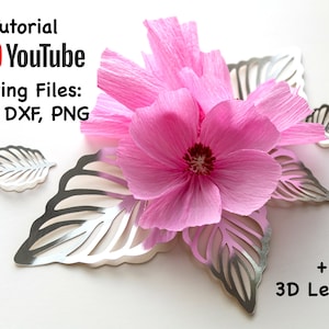 Flor de cerezo de papel crepé + plantilla de hojas de cartulina 3D PNG, SVG, dxf, pdf, jpg - para máquinas de corte Cricut, silueta, hermano